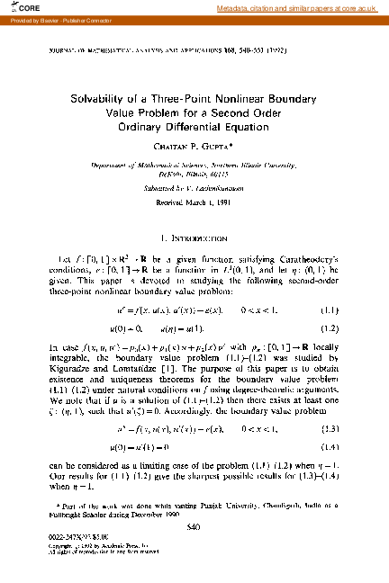 (PDF) Solvability of a three-point nonlinear boundary value problem for ...