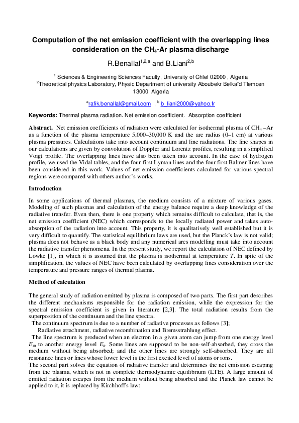 (PDF) Computation of the Net Emission Coefficient with the Overlapping ...