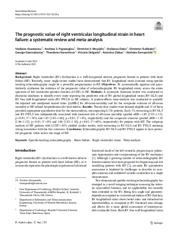 (PDF) The prognostic value of right ventricular longitudinal strain in ...