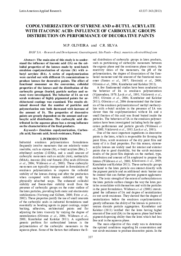 (PDF) Copolymerization of styrene and n-butyl acrylate with itaconic ...