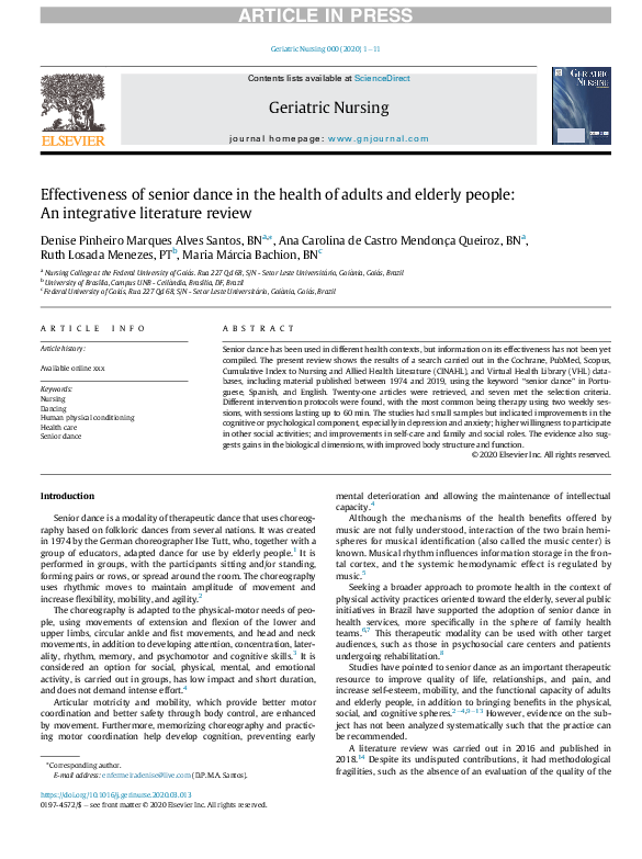 (PDF) Effectiveness of senior dance in the health of adults and elderly ...