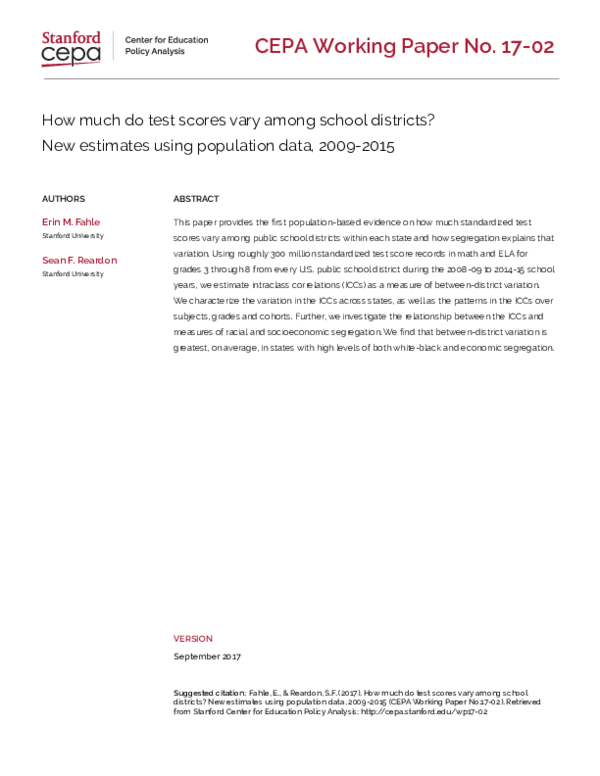 (PDF) How Much Do Test Scores Vary among School Districts? New ...
