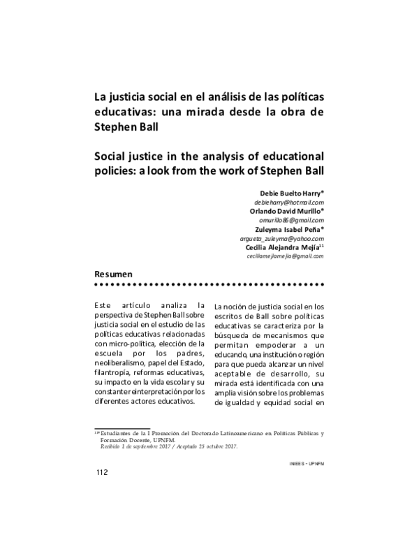 (PDF) La justicia social en el análisis de las políticas educativas ...
