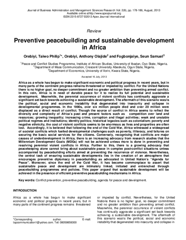 (PDF) Preventive peacebuilding and sustainable development in Africa