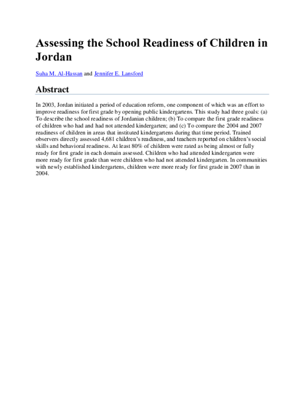 (PDF) Assessing the School Readiness of Children in Jordan
