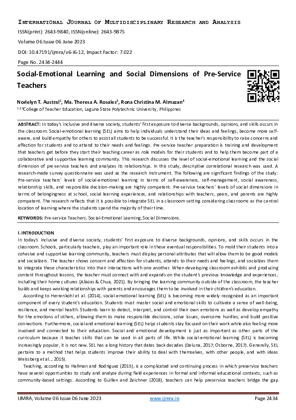 (PDF) Social-Emotional Learning and Social Dimensions of Pre-Service ...