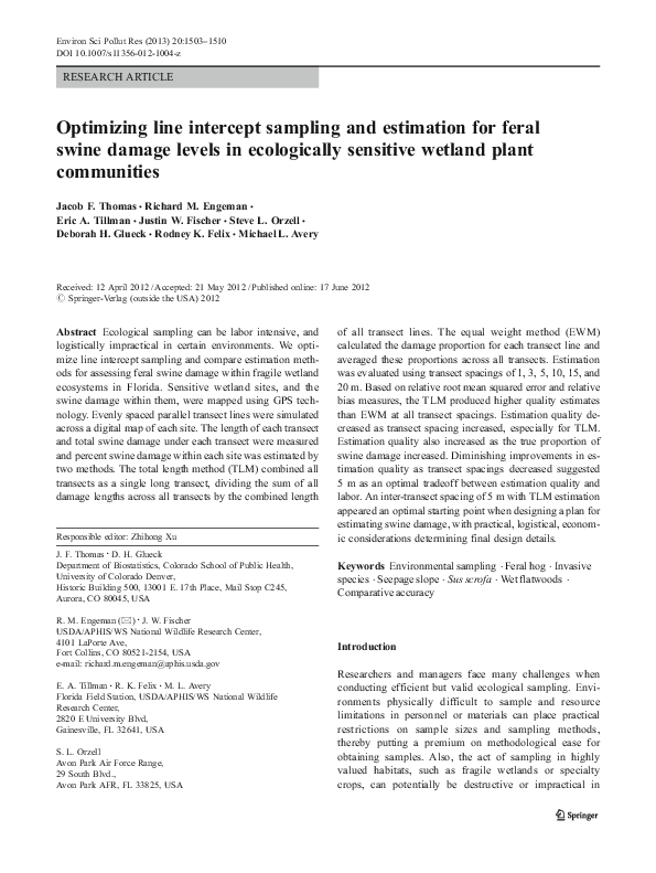 (PDF) Optimizing line intercept sampling and estimation for feral swine ...