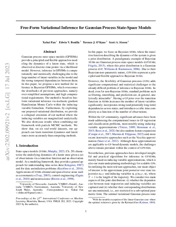 (PDF) Free-Form Variational Inference for Gaussian Process State-Space ...