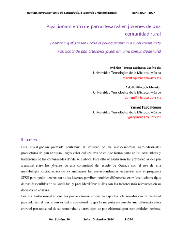 (PDF) Posicionamiento de pan artesanal en jóvenes de una comunidad ...