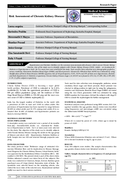 (PDF) Risk Assessment of Chronic Kidney Disease
