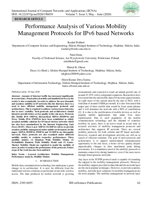 (PDF) Performance Analysis of Various Mobility Management Protocols for ...