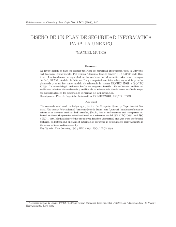 (PDF) Diseño de un plan de seguridad informática para la UNEXPO
