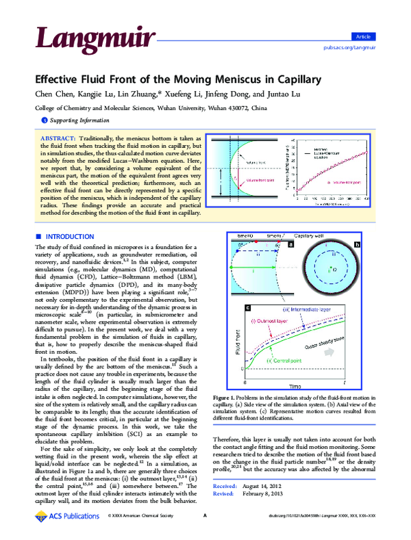(PDF) Effective Fluid Front of the Moving Meniscus in Capillary