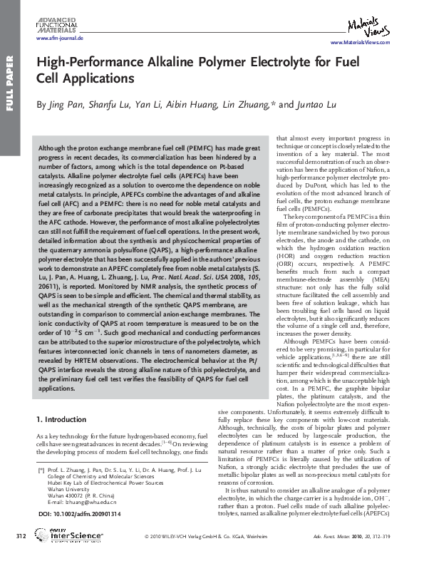 (PDF) High-Performance Alkaline Polymer Electrolyte for Fuel Cell ...