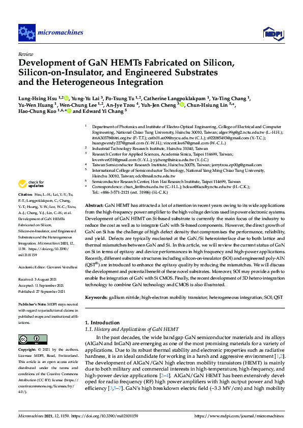 (PDF) Development of GaN HEMTs Fabricated on Silicon, Silicon-on ...