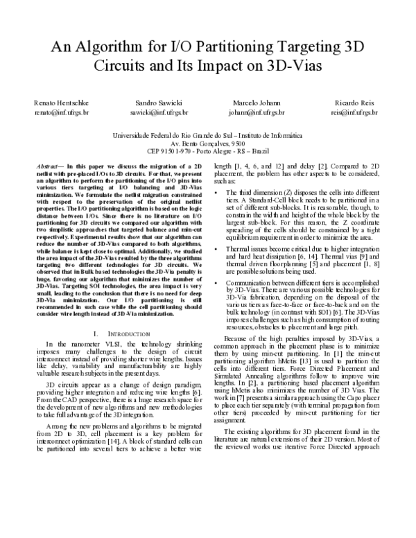 (PDF) An Algorithm for I/O Partitioning Targeting 3D Circuits and Its ...