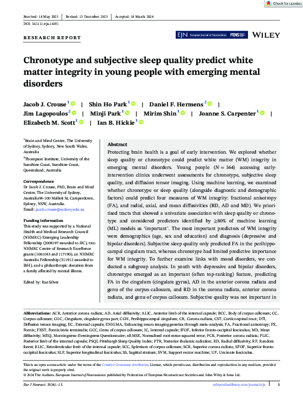 (PDF) Chronotype and subjective sleep quality predict white matter ...