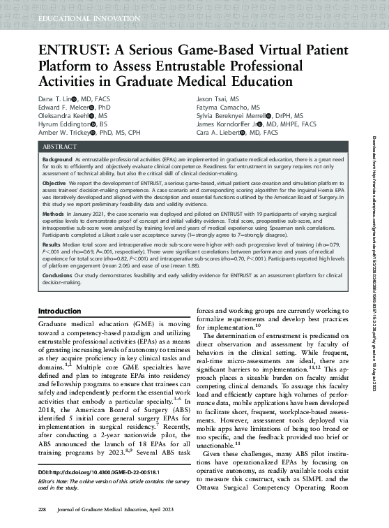 (PDF) ENTRUST: A Serious Game-Based Virtual Patient Platform to Assess ...