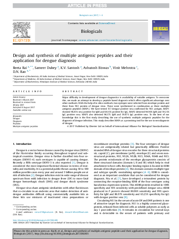 (PDF) Design and synthesis of multiple antigenic peptides and their ...