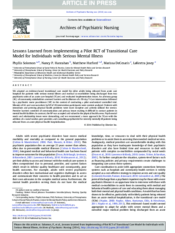 (PDF) Lessons Learned from Implementing a Pilot RCT of Transitional ...