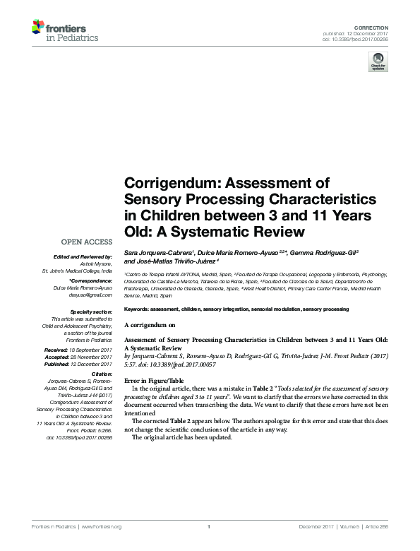 (PDF) Corrigendum: Assessment of Sensory Processing Characteristics in ...