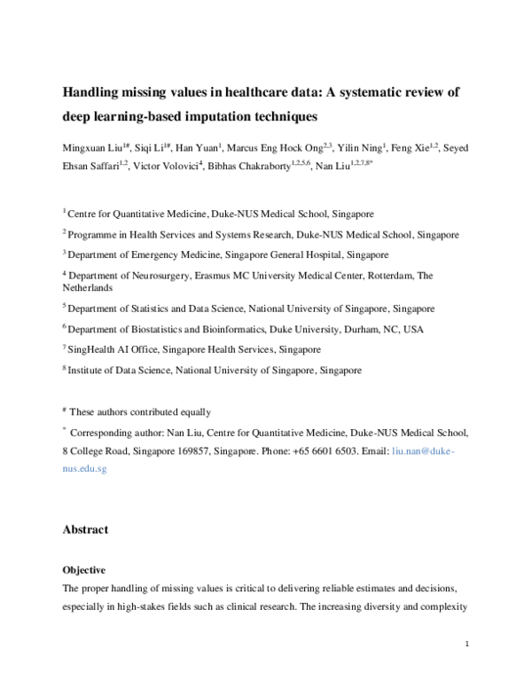 (PDF) Handling missing values in healthcare data: A systematic review ...