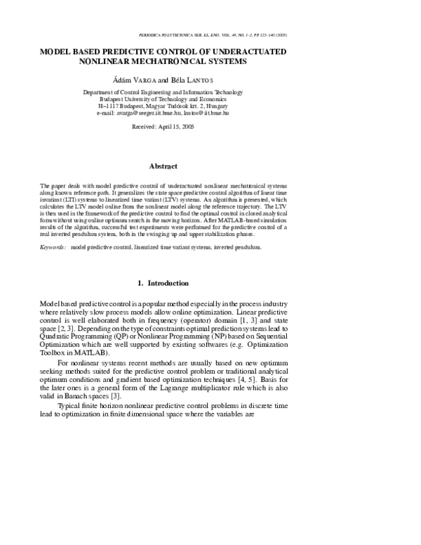 (PDF) Model Based Predictive Control of Underactuated Nonlinear ...