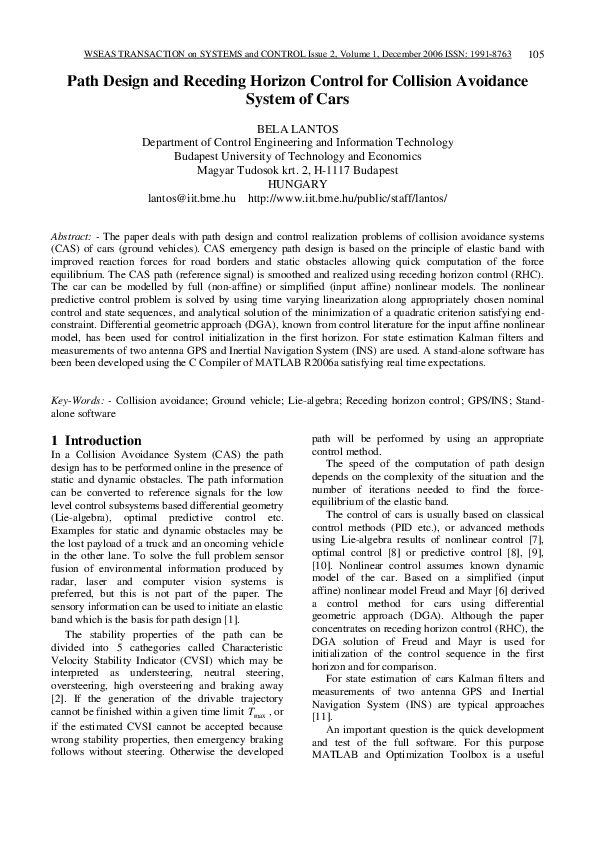 (PDF) Path design and receding horizon control for collision avoidance ...