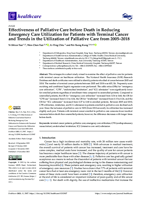 (PDF) Effectiveness of Palliative Care before Death in Reducing ...