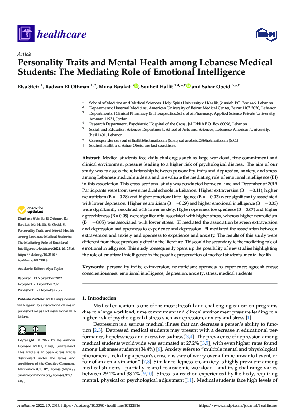 (PDF) Personality Traits and Mental Health among Lebanese Medical ...