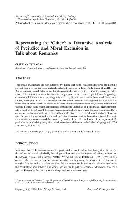 (PDF) Representing the ‘Other’: A Discursive Analysis of Prejudice and ...