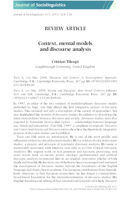 (PDF) Context, mental models and discourse analysis