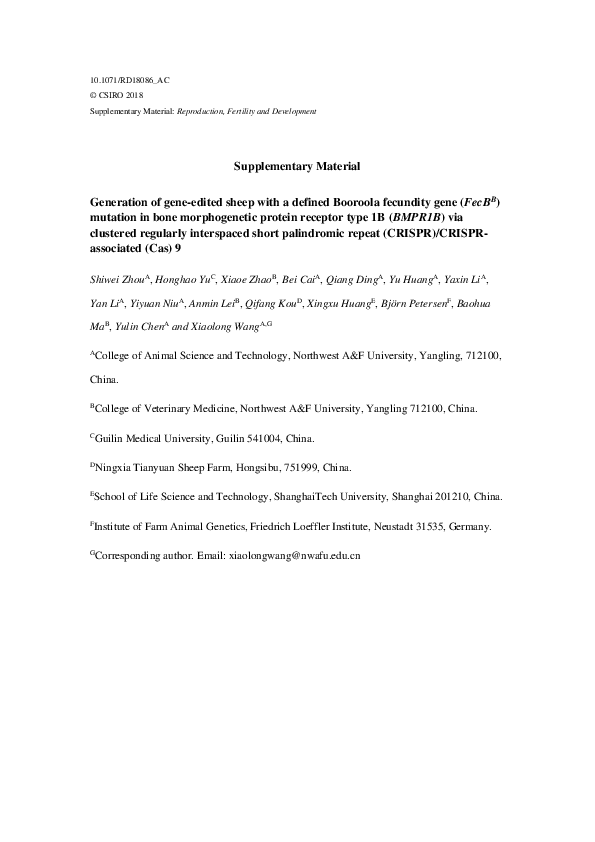 (PDF) Generation of gene-edited sheep with a defined Booroola fecundity ...