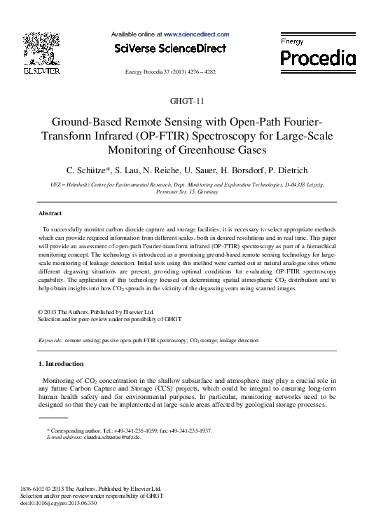 (PDF) Ground-based Remote Sensing with Open-path Fourier- transform ...