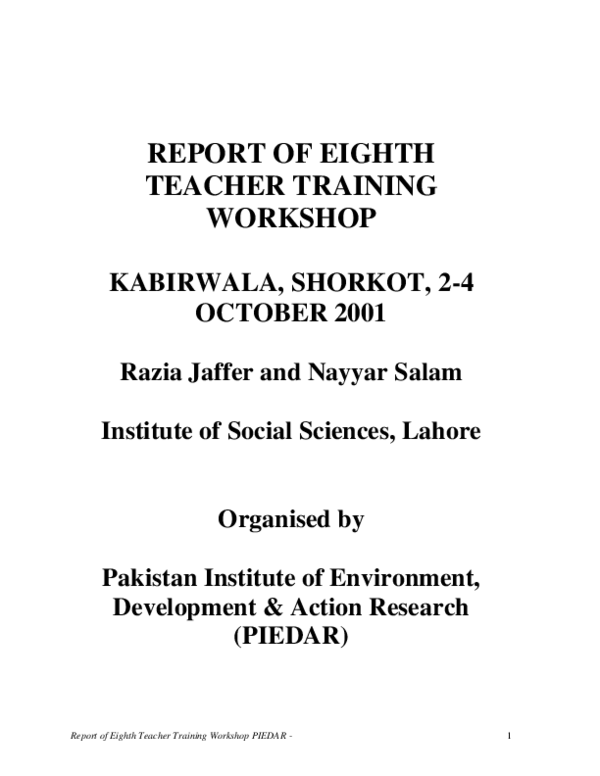 (PDF) Eighth Teacher Training Workshop for Pakistan Institute of ...
