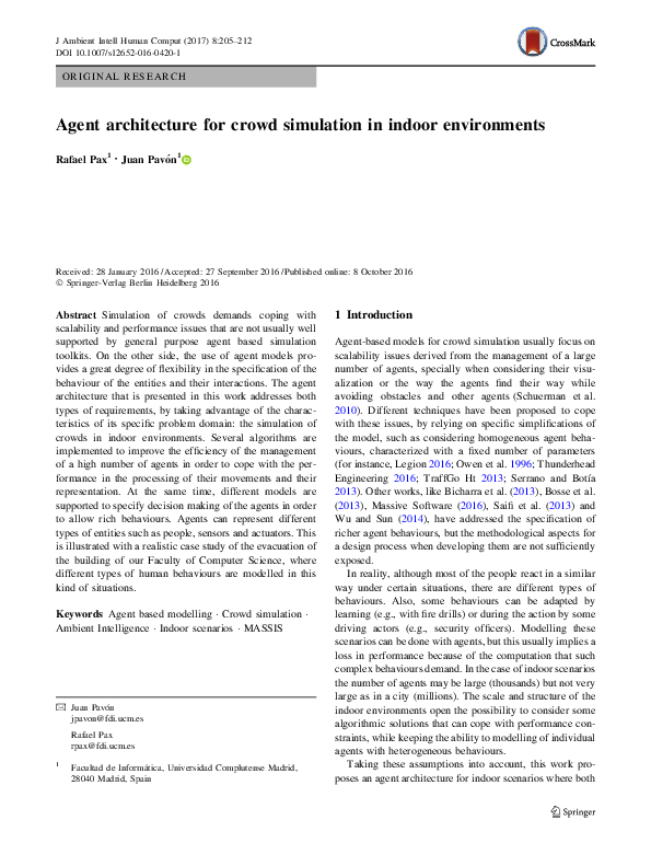 (PDF) Agent architecture for crowd simulation in indoor environments