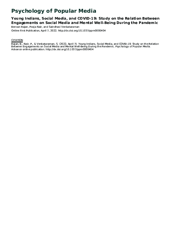 (PDF) Young Indians, social media, and COVID-19: Study on the relation ...