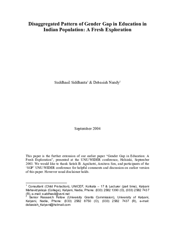 (PDF) Disaggregated Pattern of Gender Gap in Education In Indian ...