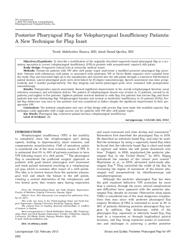 (PDF) Posterior pharyngeal flap for velopharyngeal insufficiency ...