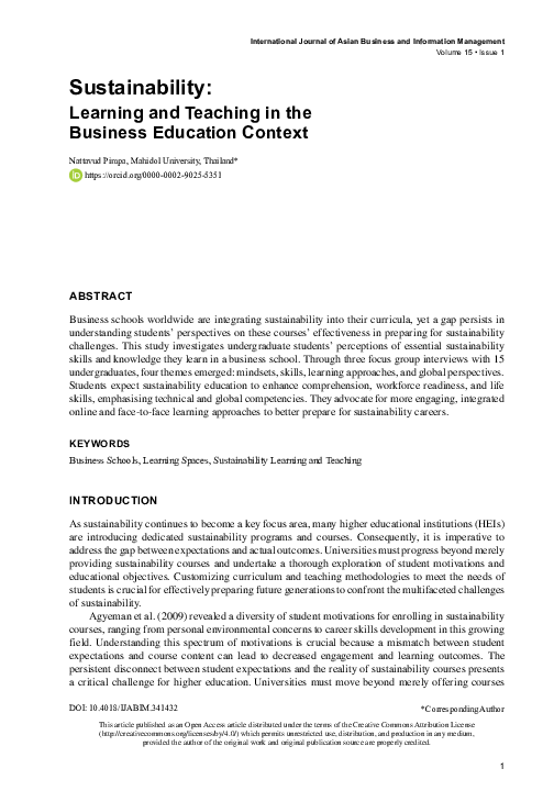 (PDF) Sustainability: Learning and Teaching in the Business Education ...