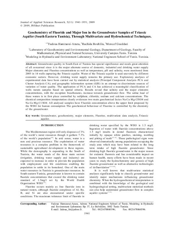 (PDF) Geochemistry of Fluoride and Major Ion in the Groundwater Samples ...