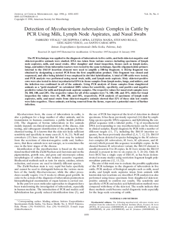 (PDF) Detection of Mycobacterium tuberculosis Complex in Cattle by PCR ...