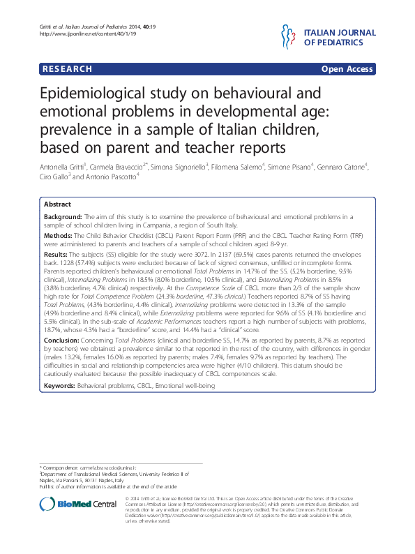 (PDF) Epidemiological study on behavioural and emotional problems in ...