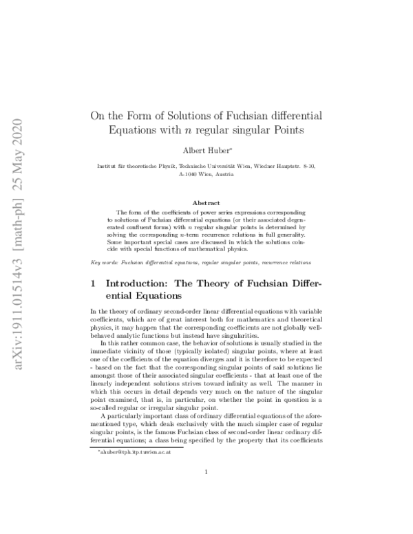 (PDF) On the Form of Solutions of Fuchsian differential Equations with ...