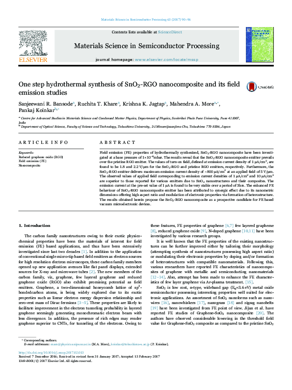 (PDF) One step hydrothermal synthesis of SnO 2 -RGO nanocomposite and ...