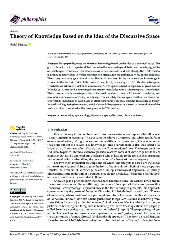 (PDF) Theory of Knowledge Based on the Idea of the Discursive Space