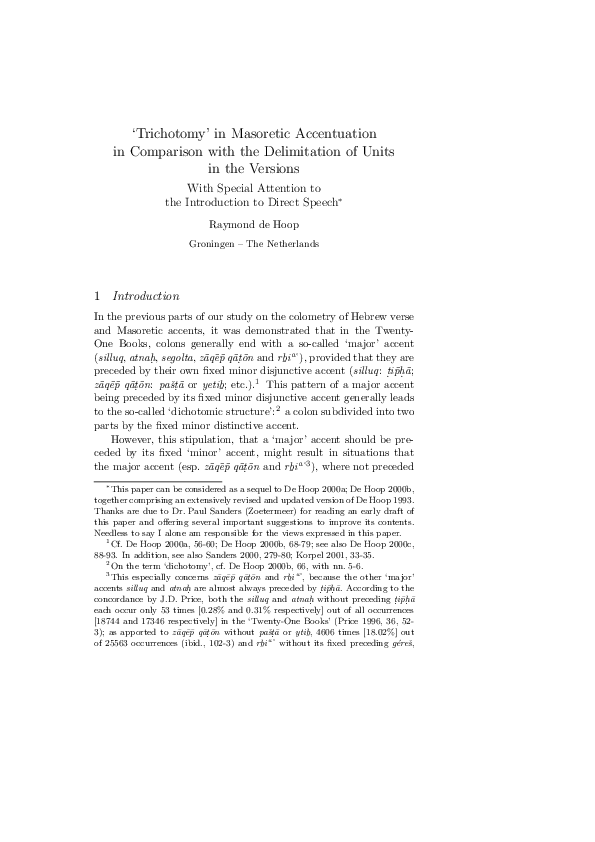 (PDF) ‘Trichotomy’ in Masoretic Accentuation in Comparison with the ...