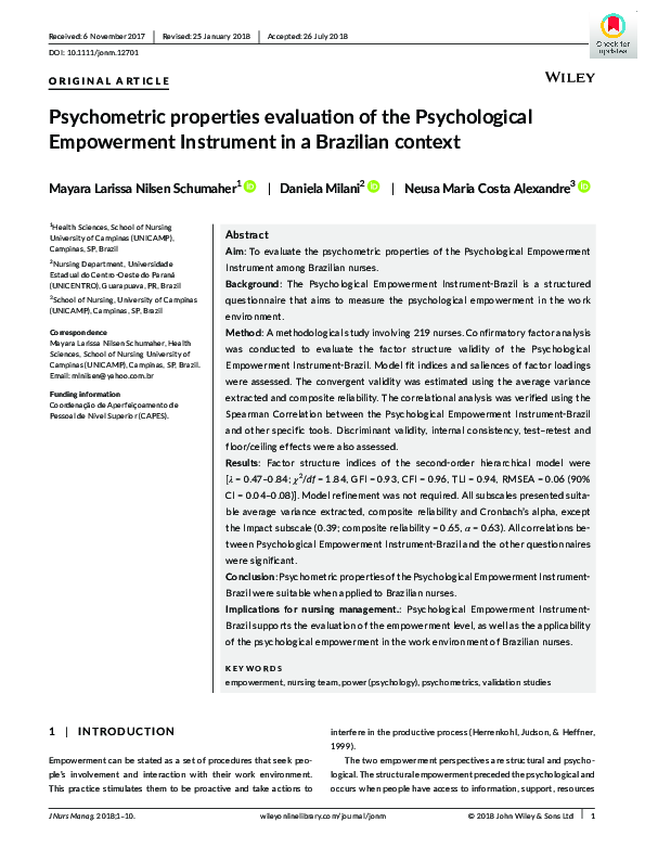 (PDF) Psychometric properties evaluation of the Psychological ...