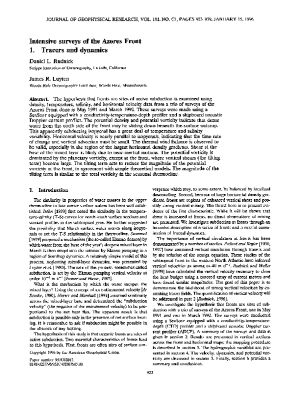 (PDF) Intensive surveys of the Azores Front: 1. Tracers and dynamics