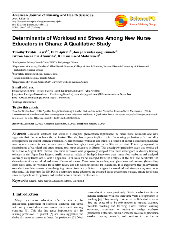 (PDF) Determinants of Workload and Stress Among New Nurse Educators in ...